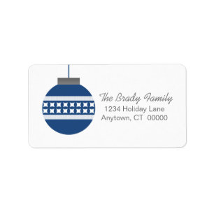 Mod Christmas Ornament Holiday Address Label, Blue Label