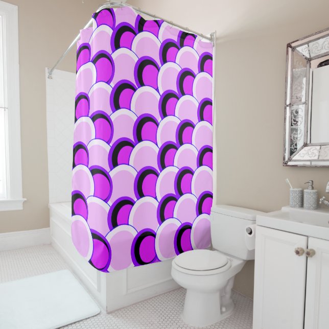 Mod Circles Pink and Purple Shower Curtain (In Situ)