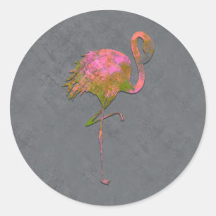 Mod Colourful Summer Flamingo Chic Modern Grey Classic Round Sticker