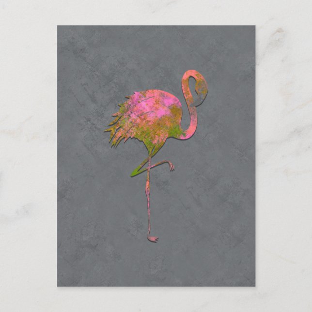 Mod Colourful Summer Flamingo Chic Modern Grey Postcard (Front)