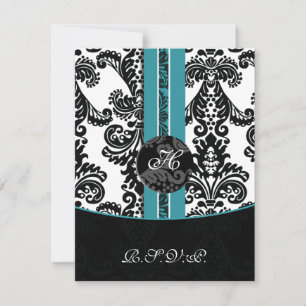 mod damask aqua rsvp standard 3.5 x 5 card