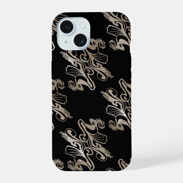 Mod damask texture (silver and black) iPhone 15 case (Back)