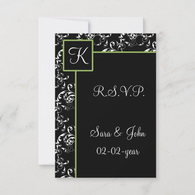 mod damask wedding R.S.V.P standard 3.5 x 5 RSVP Card (Front)