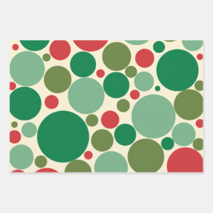 Mod Dots Retro Christmas Pattern Red Green Cream Wrapping Paper Sheet