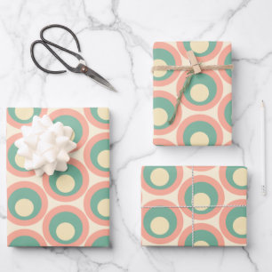 Mod Dots Retro Teal and Blush Pink Pattern Wrapping Paper Sheet