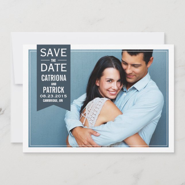 Mod Double Frame Photo Save the Date Announcement (Front)