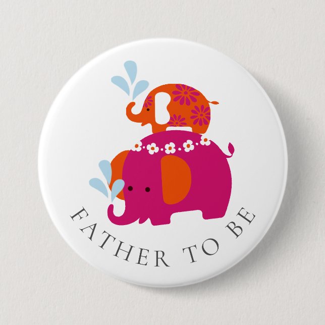 Mod Elephant Baby Shower Father to Be 7.5 Cm Round Badge (Front)