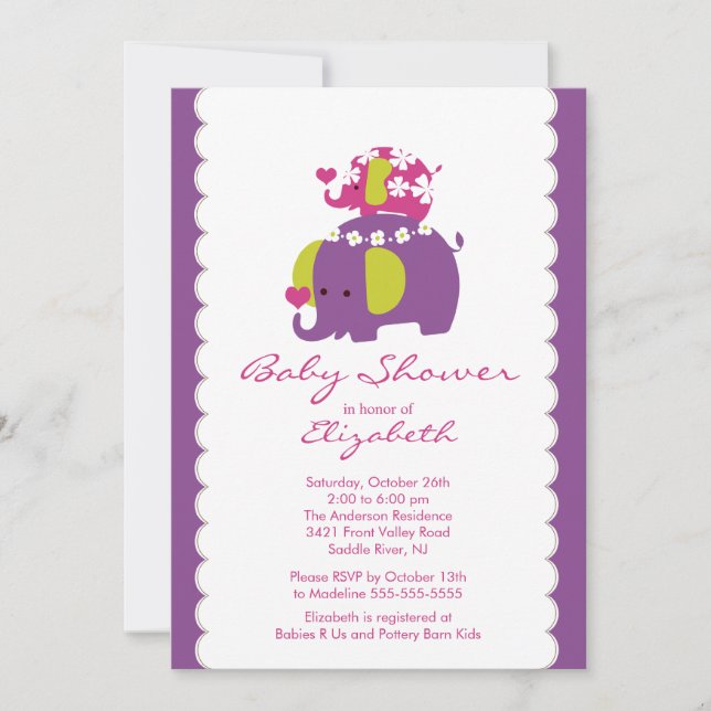 Mod Elephant Baby Shower Invitation Baby & Mum (Front)