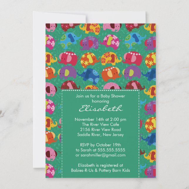 Mod Elephant Baby Shower Invitation Green (Front)