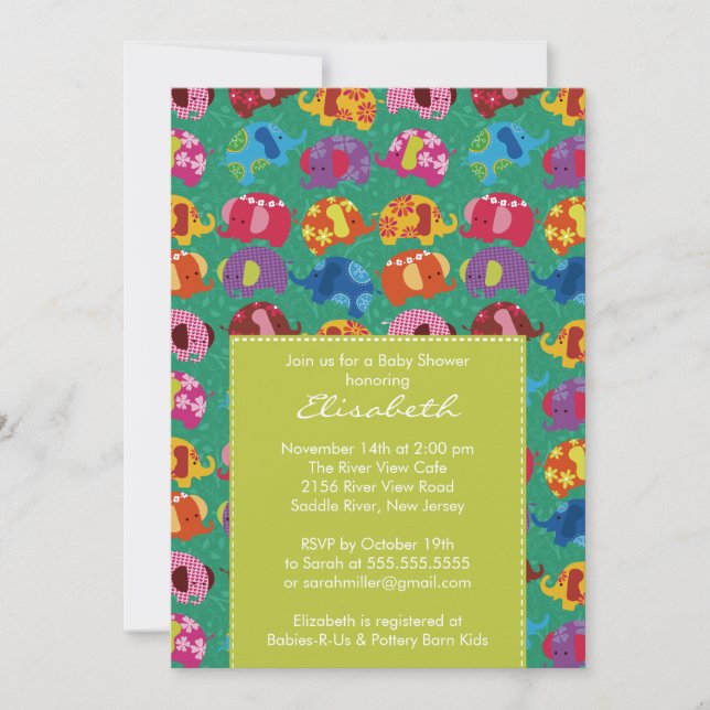 Mod Elephant Baby Shower Invitation Lime (Front)