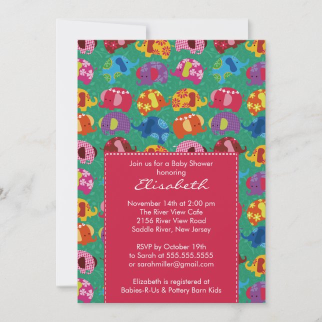 Mod Elephant Baby Shower Invitation Pink (Front)