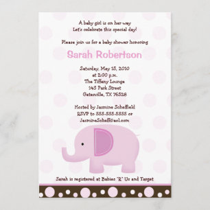 Mod Elephant Soft Pink 5x7 Baby Shower Invitation