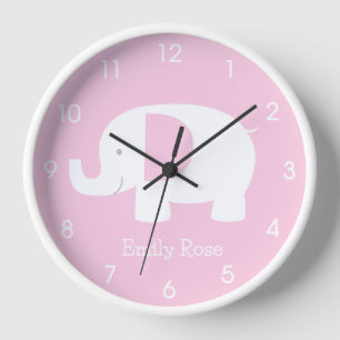 Mod Elephant Soft Pink Minimalist Nursery  Clock