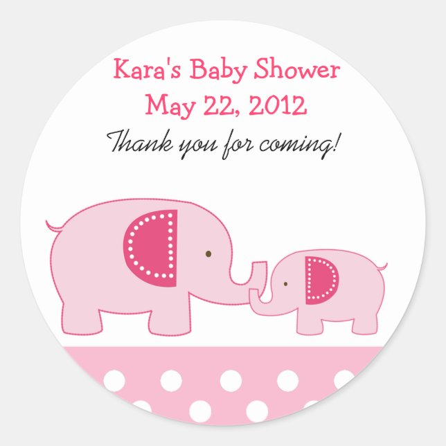 Mod Elephants Pink Round Favour Sticker (Front)
