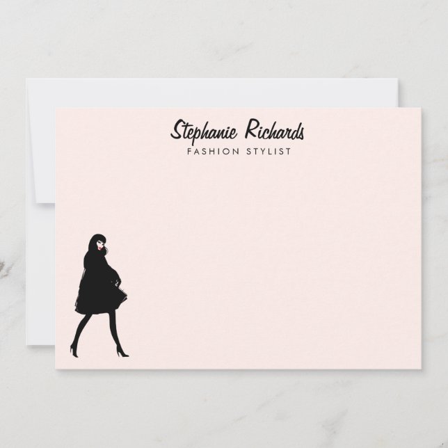 Mod Fashion Girl Boutique Pink Flat Notecard (Front)