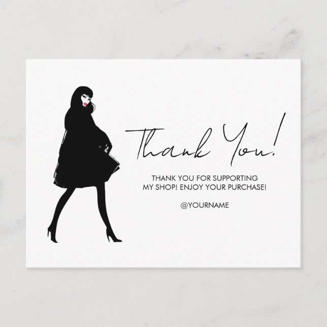 Mod Fashion Girl Boutique Scripted Thank You Postcard (Front)