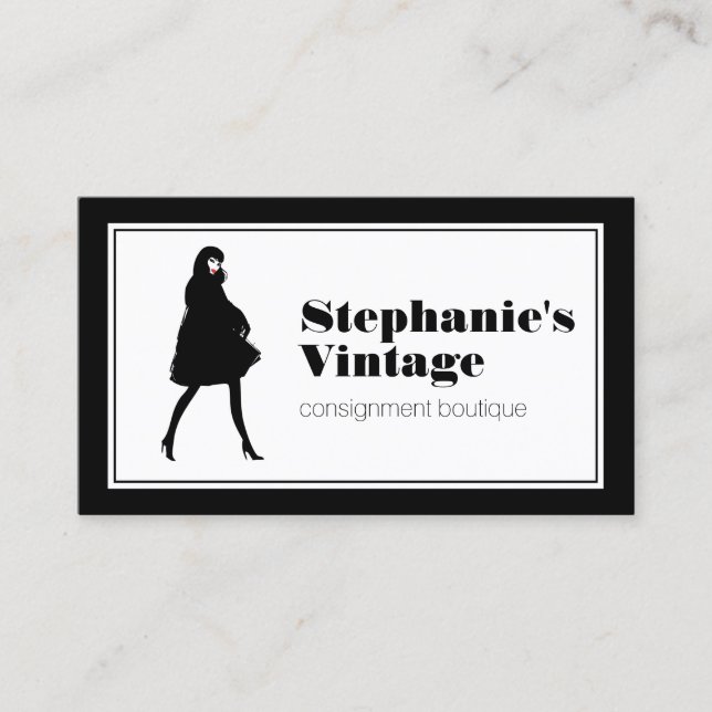 Mod Fashion Girl with Frame Boutique, Stylist Business Card (Front)
