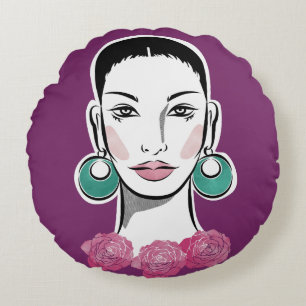 Mod Fleur 1960s Woman Round Cushion