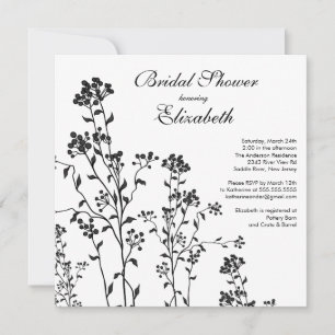 Mod Floral Bridal Shower Invitation Black White
