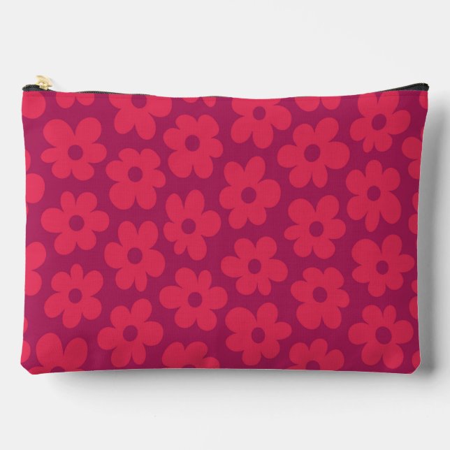 Mod Floral Pattern Pink and Magenta Accessory Pouch (Front)