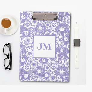 Mod Floral Pattern with Initials Clipboard
