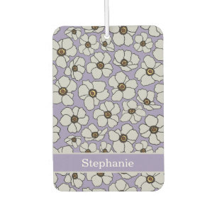 Mod Floral Print On Lavender With Personalisation  Car Air Freshener