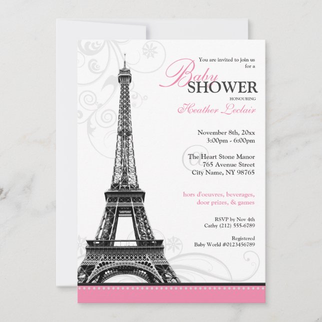 Mod Flourish Eiffel Tower Parisian Baby Shower Invitation (Front)