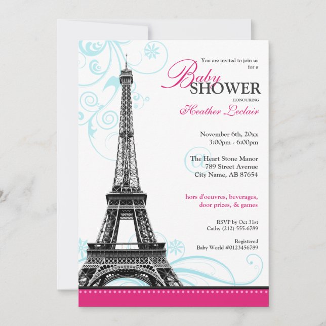 Mod Flourish Eiffel Tower Parisian Baby Shower Invitation (Front)
