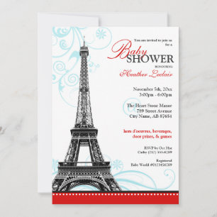 Mod Flourish Eiffel Tower Parisian Baby Shower Invitation