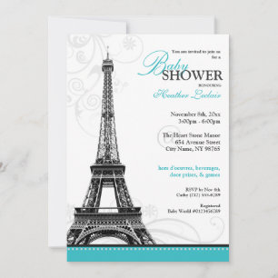 Mod Flourish Eiffel Tower Parisian Baby Shower Invitation