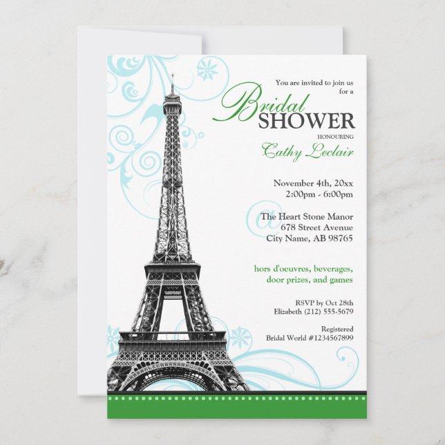 Mod Flourish Eiffel Tower Parisian Bridal Shower Invitation (Front)