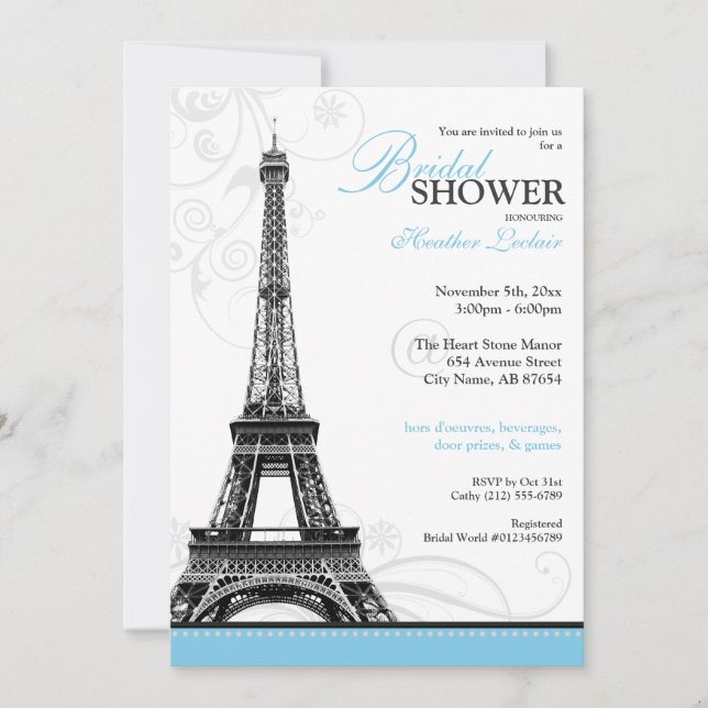 Mod Flourish Eiffel Tower Parisian Bridal Shower Invitation (Front)