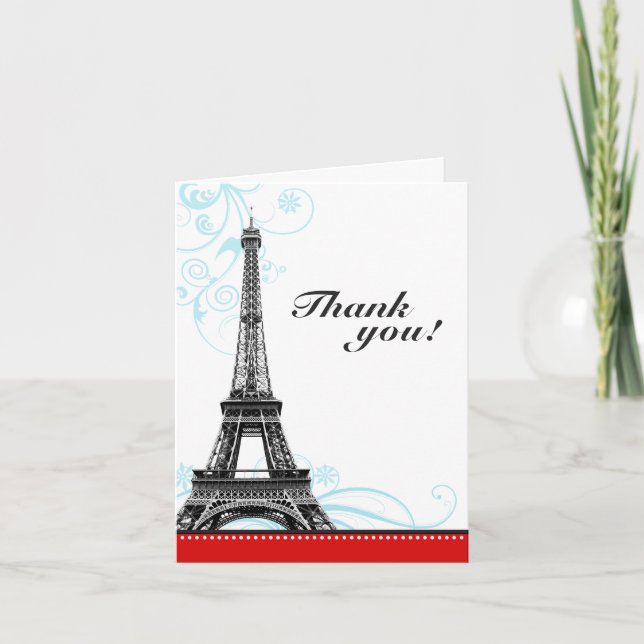 Mod Flourish Eiffel Tower Parisian Thank You Cards (Front)