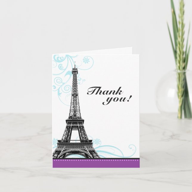 Mod Flourish Eiffel Tower Parisian Thank You Cards (Front)