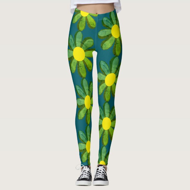 Mod flower leggings  yellow, and green (Front)