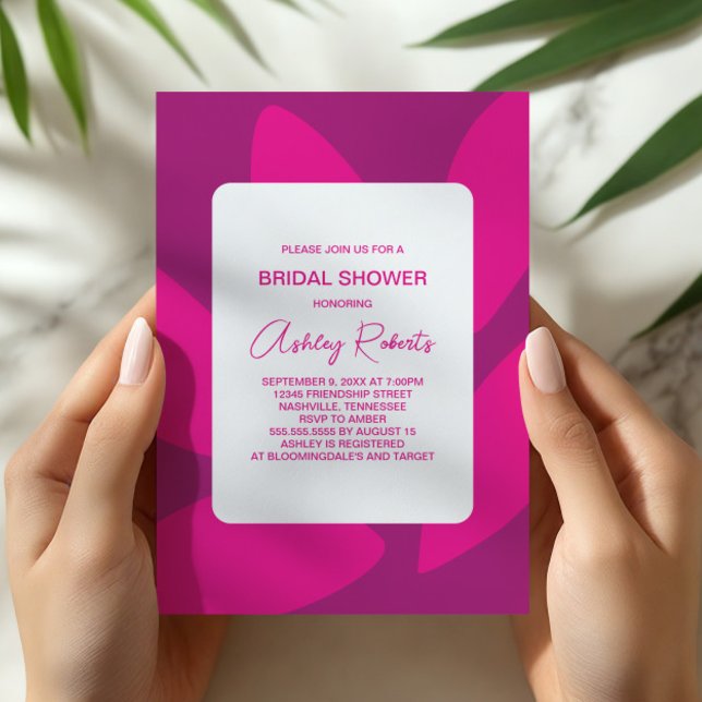 Mod Flower Petals Botanical Fuchsia Bridal Shower Invitation (Creator Uploaded)