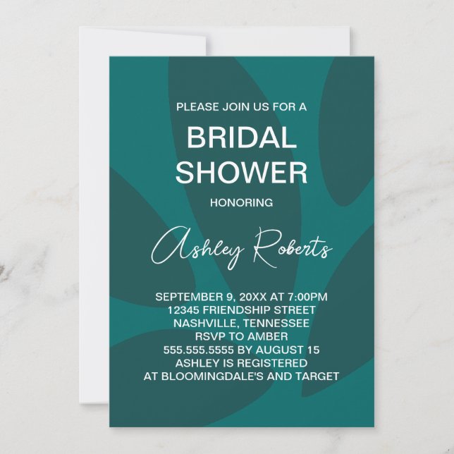 Mod Flower Petals Botanical Teal Bridal Shower Invitation (Front)