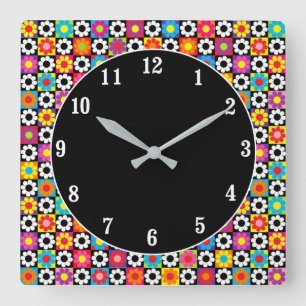 Mod Flower Power Square Wall Clock