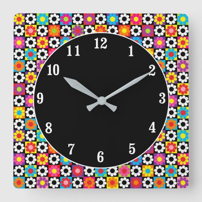 Mod Flower Power Square Wall Clock (Front)