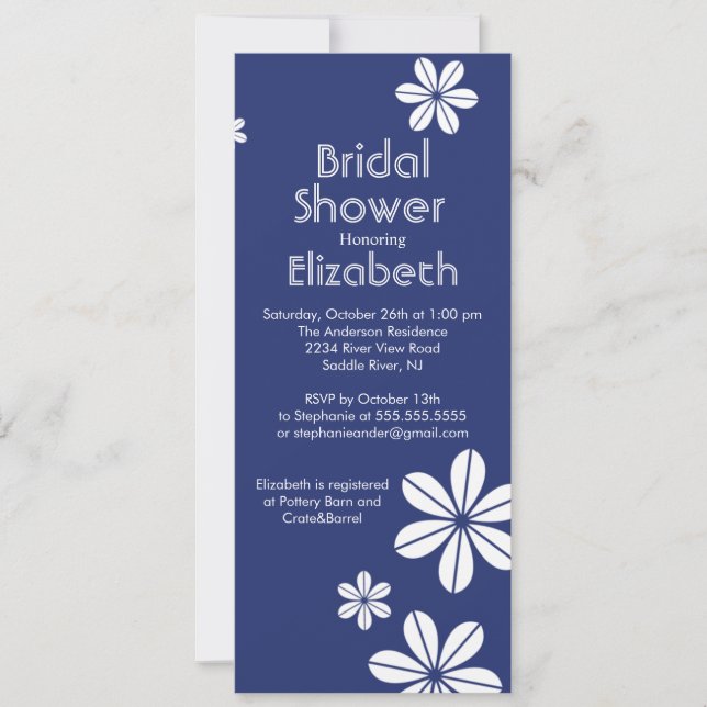 Mod Flowers Bridal Shower Invitation Navy Blue (Front)