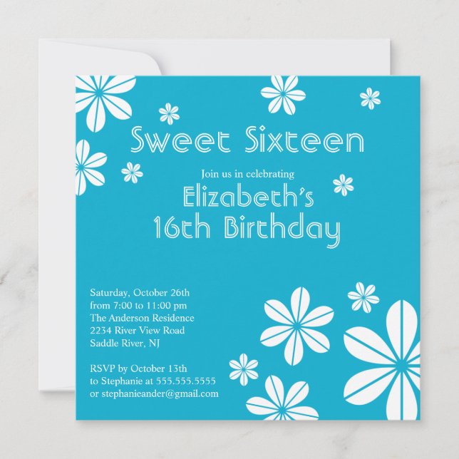 Mod Flowers Sweet Sixteen Birthday Invitation (Front)