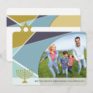 Mod Geometric Hanukkah Menorah Photo Holiday Party Invitation