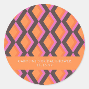 Mod Geometric Pink Brown Custom Bridal Shower Classic Round Sticker
