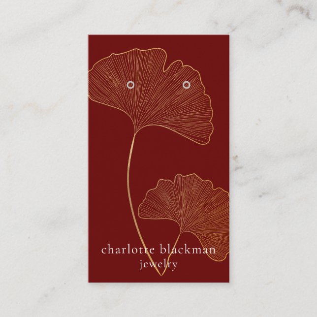 Mod Gingko Leaf QR Code Earring Red Display Card (Front)