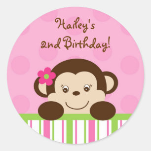 Mod Girl Monkey Cupcake Toppers Stickers