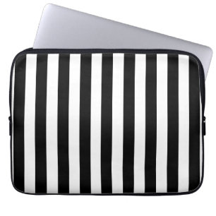 MOD GIRLY BLACK STRIPES PATTERN LAPTOP SLEEVE