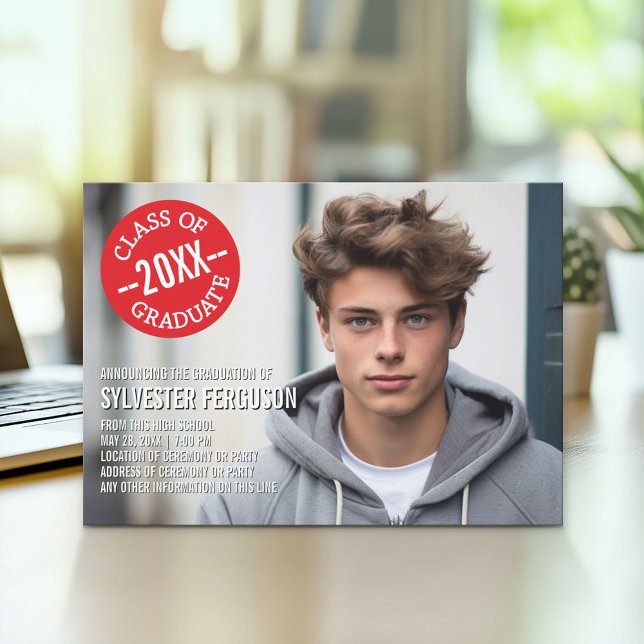 Mod Graduation Photo Announcement - Red Chevrons (Modern Graduation Announcement and Party Invitation)