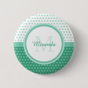 Mod Green and White Polka Dots Monogram With Name 6 Cm Round Badge