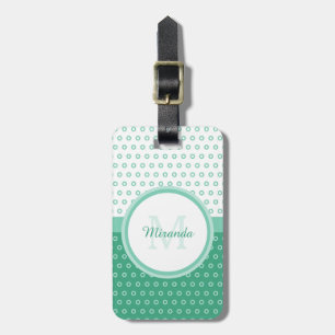 Mod Green and White Polka Dots Monogram With Name Luggage Tag