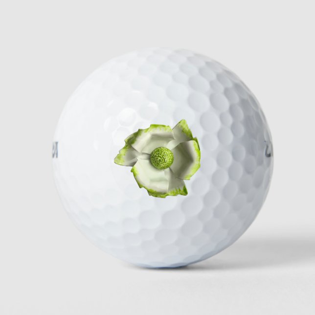 MOD Green Magnolia Flower Customise Logo Floral Golf Balls (Front)